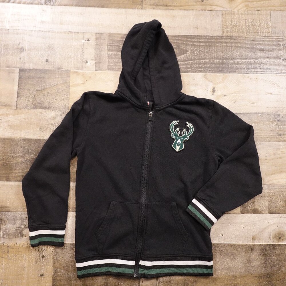 Milwaukee Bucks Zip Hoodie Kids Large‎ (14–16) Black NBA Full Zip Sweatshirt
